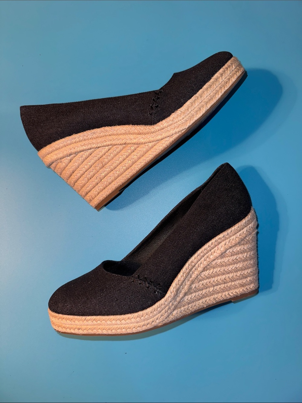 Lucky Brand Black Denim Espadrille Platform Wedge Heels Size 9 New